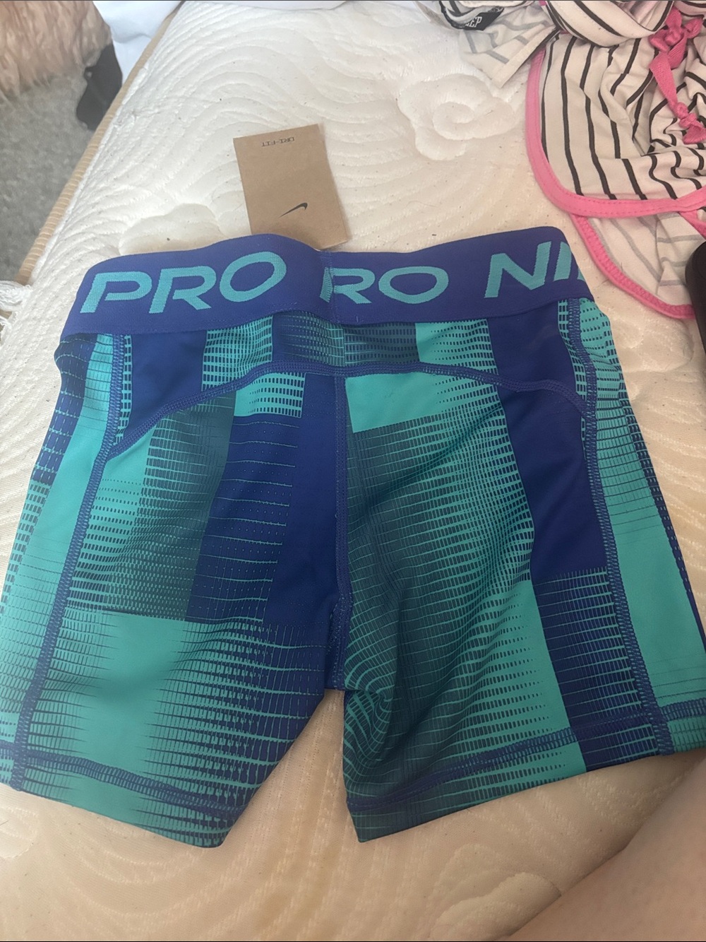 Nike Pro Teal and Blue Graphic Compression Shorts